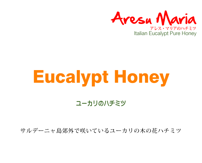 ユーカリの純粋ハチミツ アレスマリア社 イタリア産 (Italian pure eucalipt honey by aresu maria) タイトル