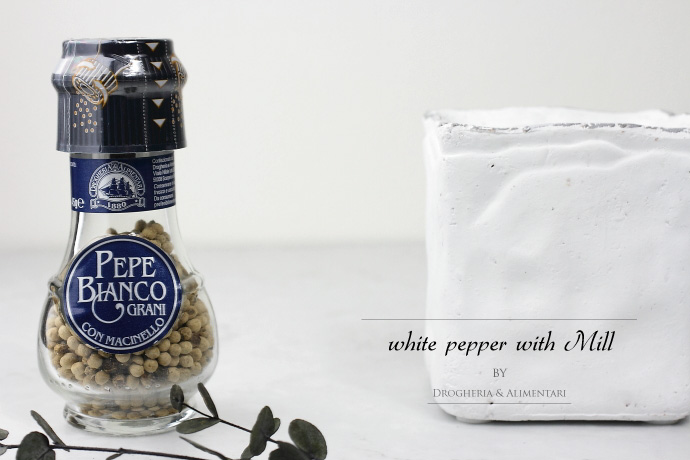 ホワイト ペッパー 45g ミル付き ドロゲリア アリメンターレ社 イタリア産 (Italian white pepper by DROGHERIA & ALIMENTARI)